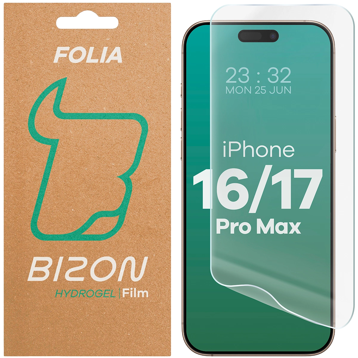 Pudełko i folia hydrożelowa na ekran Bizon Film Hydrogel Front do Apple iPhone 17 Pro Max/16 Pro Max